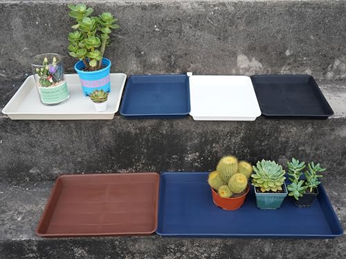 2 Pack Rectangular Plant Saucer Tray, Heavy Duty Plastic, Beige, 17.5" x 10.6" x 1.5" (2 pack), Plant Drip Trays for Pots, Seed Starter Growing Trays, Indoor/Outdoor Use - view 3