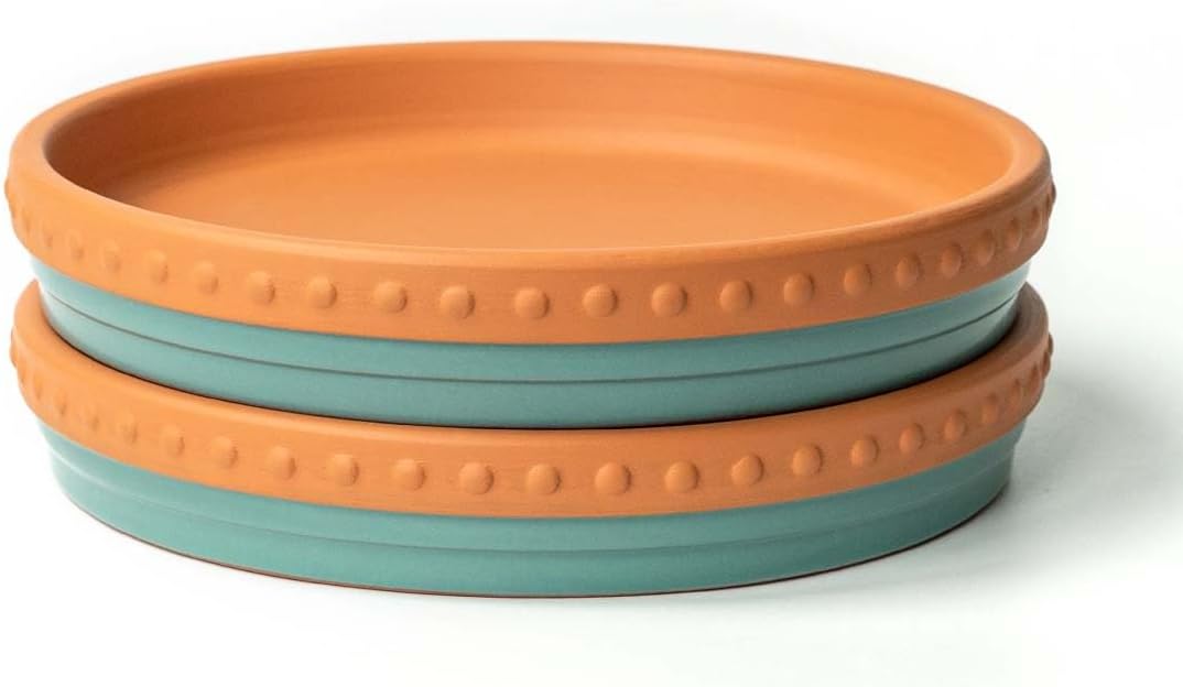 Plant Saucers, 8" Plant Trays to Catch Water, 2 Pcs, Premium Terracotta | Glazed turquoise and terracotta ceramic Flower Pot Saucers fit pots up to 7", catches excess water. - view 3
