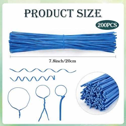 200 PCS Twist Ties for Plants, 7.8 Inch Garden Twist Ties Reusable Blue Cable Tie with Rugged Metal Innercores for Bread Cake Pop Candy Bags Cable Organization Christmas Tree Gardening Decor - view 3