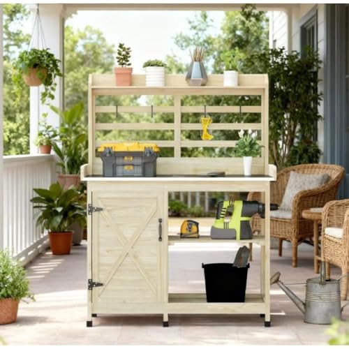Wooden Potting Bench Garden Workstation for Outdoor Planting Tasks