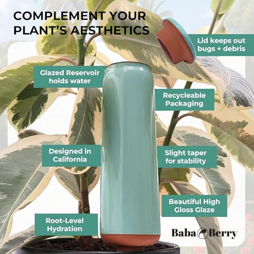 Terracotta Watering Spikes 2 Pack 17.5oz Capacity Plant Watering Devices Self Watering Spikes Large Plant Watering Globes Self Watering Planter Insert AcquaTerra with Root Dibber Installer - view 3