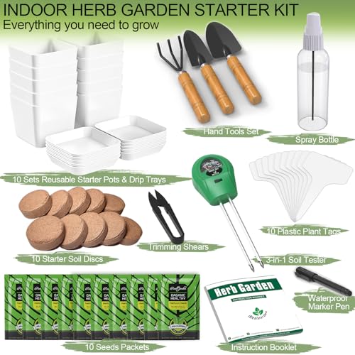 Indoor Herb Garden Kit – 10 Non-GMO Herb Seeds with Soil, Pots & Moisture Meter – Easy Windowsill Gardening Starter Set – Unique Gift for Gardeners, Home Chefs & Families - view 3