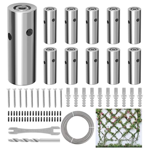 Wire Trellis Kit,10 Set,53Ft 1/8" T316 Steel for Climbing Plants