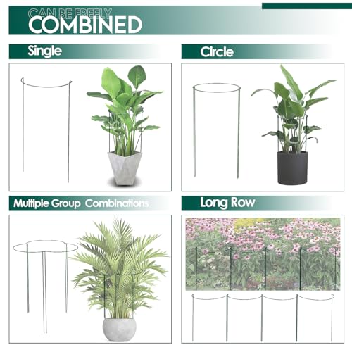 6 Pack 30 inch Plant Support Stakes, Heavy-Duty Half Round Peony Support, Garden Plant Stakes Cage for Outdoor Plants, Peony, Tomato, Hydrangea, (15In Support +15In Stainless Extension Tubes) - view 4