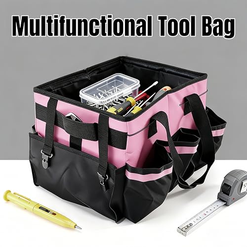 Multi - Purpose Cleaning Tool Organizer Tote Bag, Large Capacity with Adjustable Compartments, Portable Hand Strap & Adjustable Shoulder Strap for Cleaning, Gardening, Car Organization (Pink) - view 2