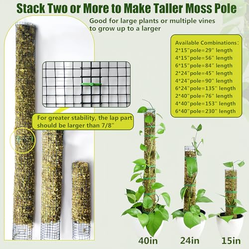 4 Pack Metal Moss Pole, 40" Large Moss Poles for Plants Monstera, Stackable Sphagnum Moss Pole for Plants Work with Sphagnum Moss(4 Pack 40") - view 2