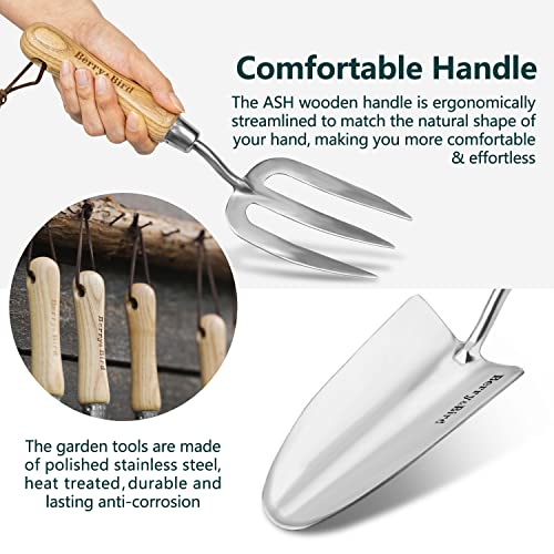 Gardening Hand Tool Set - 3PCS Stainless Steel Garden Tool Kit Multifunctional Tool with Wooden Handle Trowel, Fork & Weeder for Weeding Planting Transplant, Ideal Garden Gift for Women&Men - view 3