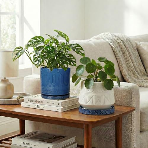 2 Pack 5.6 Inch Flower Pot Saucers, Plant Water Catcher Tray for Indoor Outdoors, Round Plants Plates to Catch Water, Boho Plants Dishes to Catch Water, Decorative Planter Tray, Blue - view 4