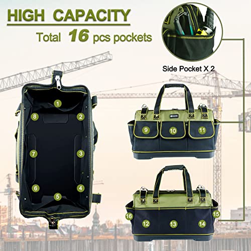 20inch Tool Bag for Men Women Heavy Duty with Waterproof Molded Base Large Tool Bag, Wide Mouth Tool Tote, Artisan Carpenter Electricians Tool Bags,Adjustable Shoulder Strap Organizer - view 3