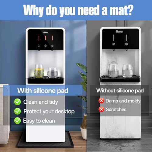 Water Cooler Mat – 19.7" x 19.7" Silicone Water Dispenser Mat for Floor & Countertop, Spill-Proof & Waterproof Tray for Coffee Maker, Kitchen, Pets, Office Use (Black, 19.7' * 19.7') - view 3