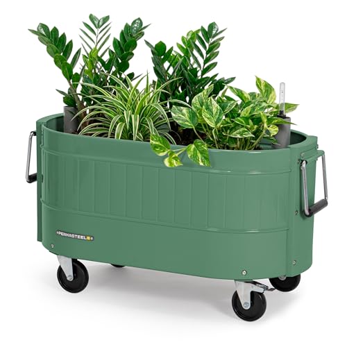 Permasteel Raised Garden Bed Outdoor Planter, Self-Watering with Castor Wheels, for Vegetables, Flowers, Herbs, and Fruit, Sage