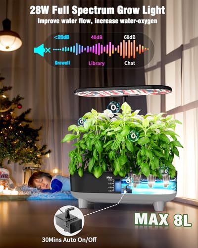 Hydroponics Growing System Kit, 16 Pods Indoor Garden with 28W Full Spectrum LED Grow Light, Auto Timer, 3 Smart Light Modes, 8L Large Herb Garden, Ideal Gardening Gift for Women, Men (Black) - view 4