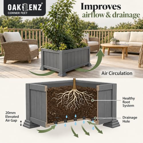 Corner Planter Feet – Pot Feet for Square & Rectangular Planter Boxes – Improves Drainage & Helps Protect Decks – UV-Stable Recyclable Plastic (8 Pack, Gray) - view 4