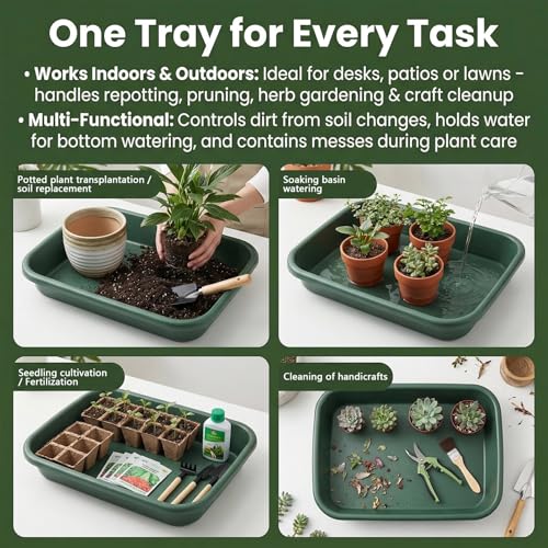 Potting Trays for Plants Gardening Tray with Shovel 16.5x11.4 Inch Thickened Waterproof Mat for Repotting Seeding & Soil Mixing Keeps Balcony & Desk Clean Green - view 5
