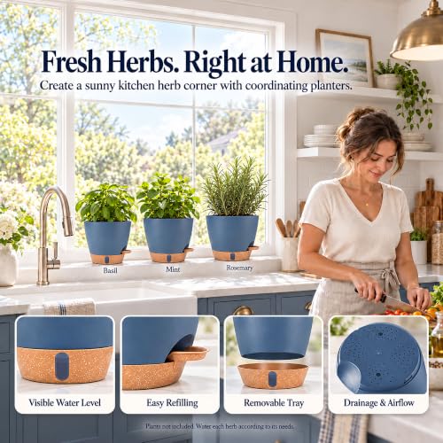 Self Watering Pots for Inoor Ourdoor Plants 8/7/6.5/6/5" Plastic Planters - view 4
