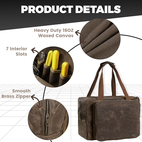 16oz Waxed Canvas Tool Bag – Robust Zipper Garden Tools Tote with 3 Compartments & Padded Handle (Grey) – Tool Organizer for Gardening Wire Cutters Goggles - view 3