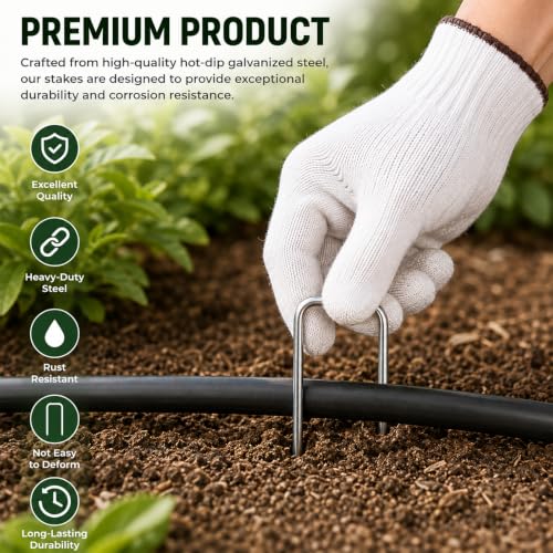 Landscape Staples 6 Inch 50 Pack, Galvanized Garden Stakes - view 2