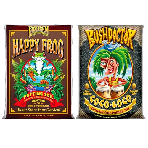 Happy Frog 2cu ft Potting Soil + Bush Doctor Coco Loco 2cu ft Potting Soil Bundle - for Gardening Plants and Healthy Growth