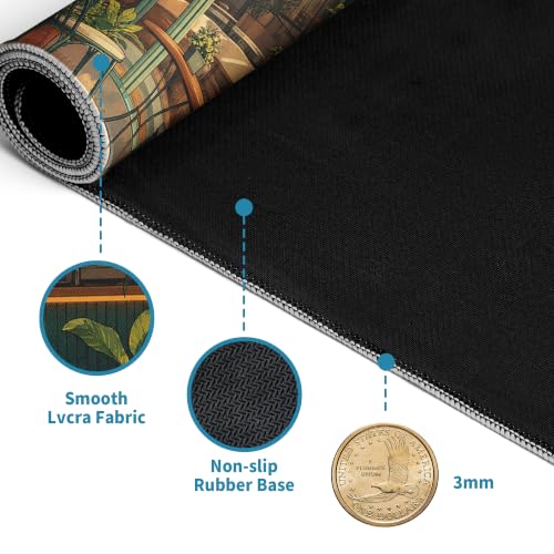 Japanese Coffee Shop Mouse Pad Desk Mat XL Extended Large Gaming Desk Pad Mousepad, Green Plant Computer Laptop Keyboard and Mouse Mat, Desktop Protector Mat for Office and Home 31.5x11.8 in - view 4