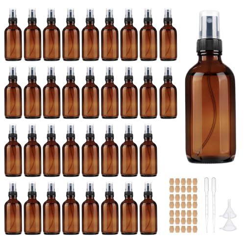 4 oz Amber Glass Spray Bottles for Essential Oils, Small, 35Pack