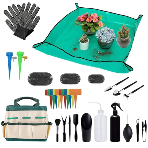 Pack of 58 Succulent Tool Set - 25.9 Inch Indoor Plant Potting Mat with Storage Bag, Garden Flowers Plant Transplanting Supplies, Succulent Kit for Plant Care, Gardening Gifts for Men & Women