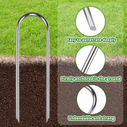 Trampoline Stakes High Wind Ground Stakes, Heavy Duty Trampoline Anchors Tent Stakes, Galvanized Steel Wind Stakes Fence Stakes for Trampoline Fence (Silver 8pcs 10inch) - view 3