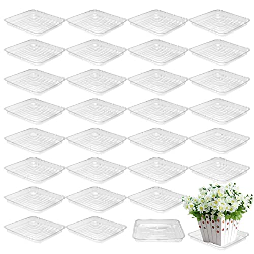 30 Pack Plant Saucers for Indoors 10 Inches Plant Trays for Pots Plastic Trays for Plants Square Plant Drip Trays for Potted Plants Flower Pot Saucers Clear Plant Plates to Catch Water, Bulk