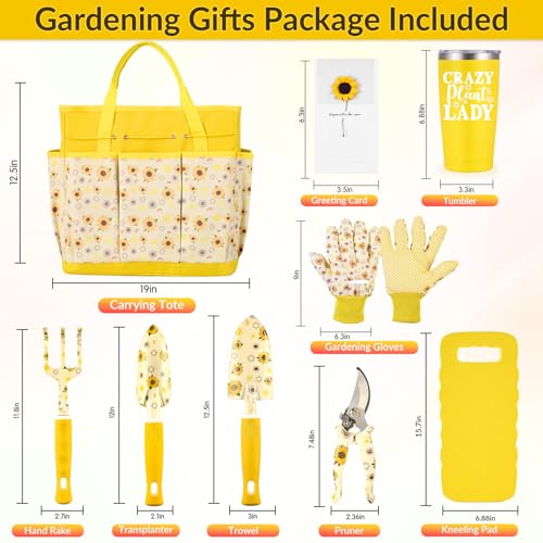 Gardening Gifts for Women, Gardening Tools for Women, 9 PCS Sunflower Garden Tools Set Kit with Garden Tool Bag, Mother's Day Birthday for Gardener Mom Grandma Aunt, Yellow - view 2