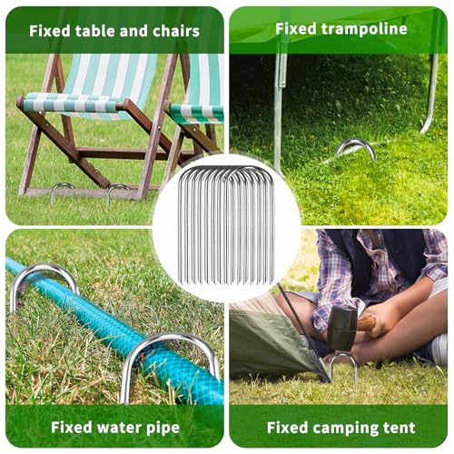 Trampoline Stakes High Wind Ground Stakes, Heavy Duty Trampoline Anchors Tent Stakes, Galvanized Steel Wind Stakes Fence Stakes for Trampoline Fence (Silver 8pcs 10inch) - view 5