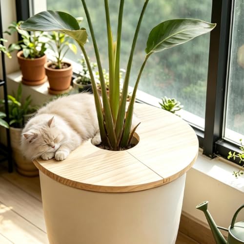 Wooden Plant Pot Cover 30cm Solid Pine Soil Guard for Indoor Outdoor - view 3