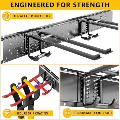 Garage Tool Organizer Wall Mount, 48inch Heavy-Duty Garage Storage System and Garden Tool Organizer with 7 Adjustable Hooks for Shovel, Snowboard, Yard Tools and Shed - view 4