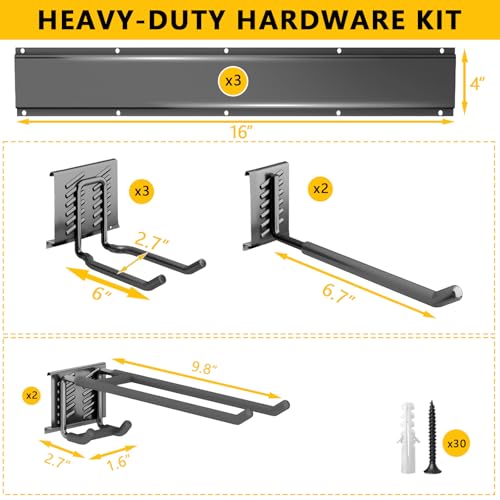Garage Tool Organizer Wall Mount, 48inch Heavy-Duty Garage Storage System and Garden Tool Organizer with 7 Adjustable Hooks for Shovel, Snowboard, Yard Tools and Shed - view 5