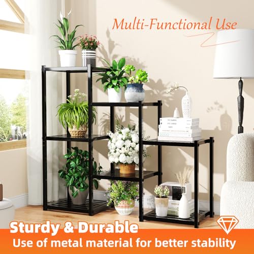 Plant Stand Indoor Outdoor, Heavy Duty Metal Waterproof 7 Tiered Plant Shelf for Multiple Flower Planter Holder Tall Large Rack, Black - view 2