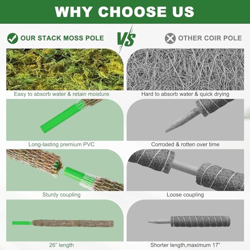 Moss Pole for Plants 2 Pcs 13+16 Inch Modern Mesh Design Green Moss and Plastic Plant Support Extension - view 3