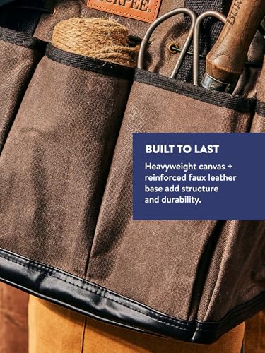 Waxed Canvas Garden Tool Tote | Heavy-Duty Tote Bag Storage Organizer for Gardening Tools | Great Gift for Gardeners | Canvas Tote Bag Caddy 8 Exterior Pockets for Tool Storage, 12" H x 14.5" W - view 5