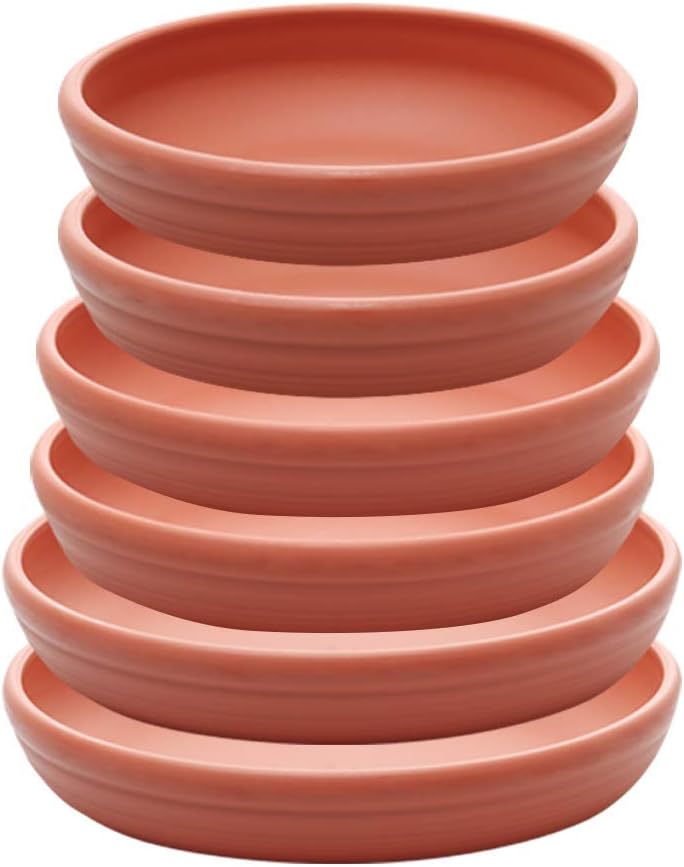 Round Plastic Plant Saucer Drip Tray Set of 6 for Indoor Outdoor Home Garden Flower Plant Container Flower Pot Pallets ((5.8''+7"+8'') x2, Terracotta)