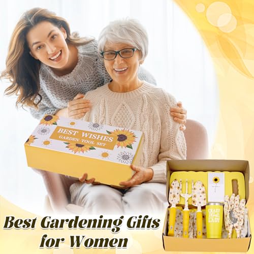 Gardening Gifts for Women, Gardening Tools for Women, 9 PCS Sunflower Garden Tools Set Kit with Garden Tool Bag, Mother's Day Birthday for Gardener Mom Grandma Aunt, Yellow - view 7