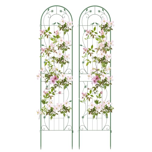 2 Pack Garden Trellis, 7.2 FT Tall Galvanized Steel Trellis for Climbing Plants Outdoor for Patio Lawn Wall Decor, Plant Trellis for Vine Cucumber Tomato Flower Clematis Roses, Green