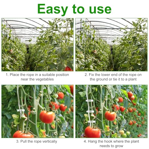 10 PCS Tomato Roller Hooks with String, Plant Roller Hooks with 49.2FT Twine & 40 PCS Tomato Support Clips, Climbing Plants Support Clips Flower Vine Twine Crop Trellis Kit for Tomato Plant Greenhouse - view 4