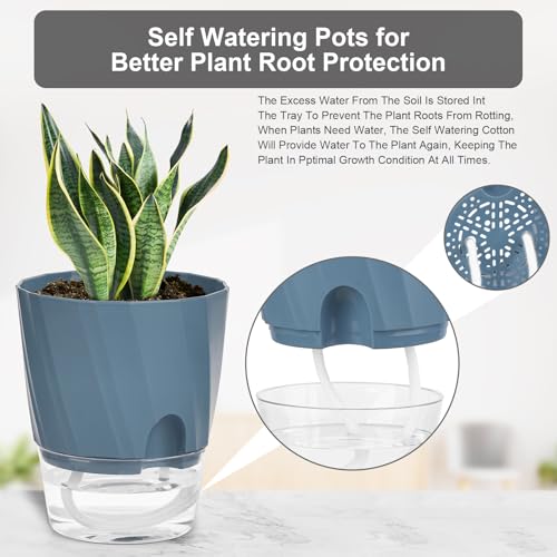 Self Watering Plant Pots 4.7 Inch, 6 Pack Plastic Indoor Planters Pots - view 3