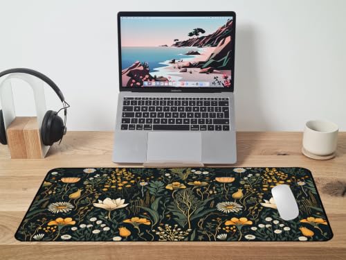 Cute Dark Floral Desk Mat Vintage Wildflower Plant Mouse Pad 31.5"X15.7" - view 6