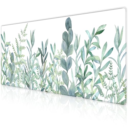 XXL Waterproof Office Desk Pad Protector 31.5x11.8 Inch - Extended Gaming Mouse Pad with Non-Slip Rubber Base, Thickened Keyboard Mat, Stitched Edges & Green Plants Design - view 6