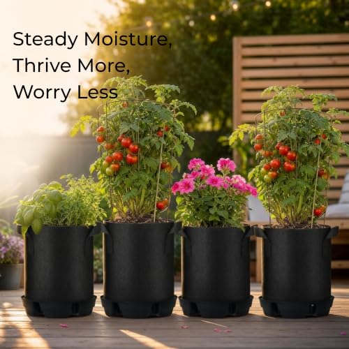 4 Pack Self-Watering Fabric Pot Bases for 5 Gallon Grow Bags, Bottom Watering Plant Saucers with Wicking Irrigation System, Watering Trays for Fabric Plant Pots, Outdoor Greenhouses Grow Tents Gardens - view 5