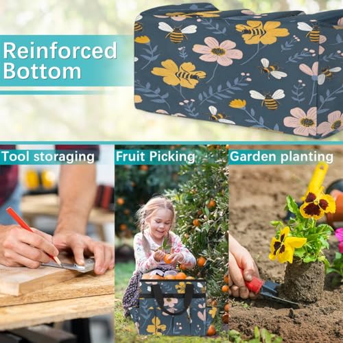 Garden Tote Bag with Pockets Bee Flower Gardening Bags for Tools Organizer Heavy Duty Storage Bag with Handle for Lawn Yard Casual - view 7