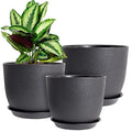 Plant Pots 10/9/8 inch, Set of 3 Modern Decorative Plastic Planters with Drainage Holes and Saucers for House Plants Indoor Flowers Plants, Black