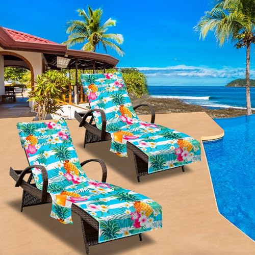 Lounge Chair Towel Cover, Beach Chair Cover (Pack of 2), Pool Lounge Chair Covers for Outdoor,Garden, Beach,Sun Lounger,Hotel Pool,Large Size and No Sliding, 85" X 30", Pineapple - view 5