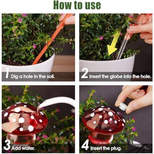 Self Watering Globes Mushroom Glass Bulbs Set of 3, Indoor Outdoor - view 7