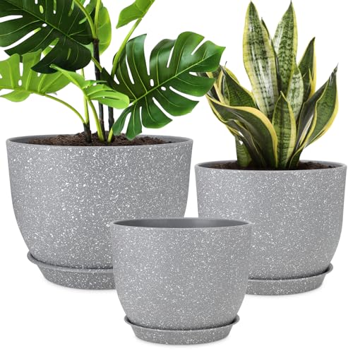 12/10/9 Inch Indoor Large Planter with Drainage & Saucers for Plants