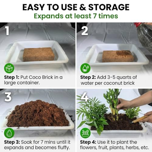 Coco Coir Brick - Low EC & pH Balanced, Compressed Organic Coconut Fiber Potting Mix for Indoor Outdoor Plants, Seed Starting, Hydroponics & Reptile Bedding（1.4lb） - view 4