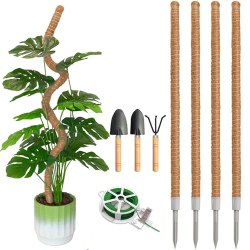 4 Pack Moss Pole, 47 Inch Moss Poles for Climbing Plants Monstera, Bendable Coir Plant Stakes for Potted Plants, Philodendron, Pothos (47.2" x 4pcs)